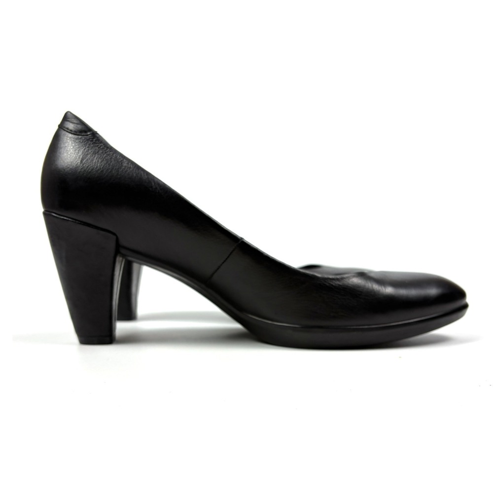 Ecco Black Leather Pumps Sz 40 9 9.5 Danish Style Block Heels Minimalist Career - Picture 6 of 16